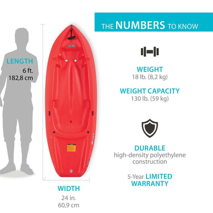 Lifetime Wave 6 ft Youth Kayak, Fire Red (91401)