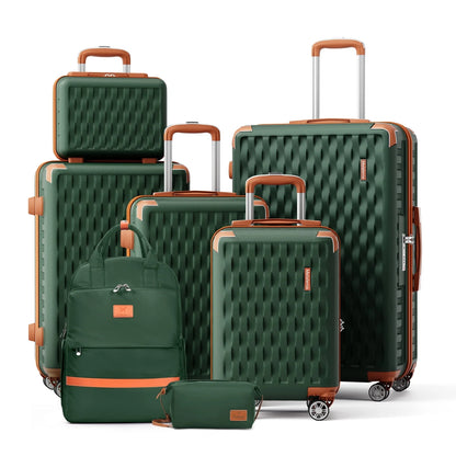Melalenia - 7 Luggage Sets ABS Hardside Spinner Luggage -With Spinner Wheels and TSA Lock-White