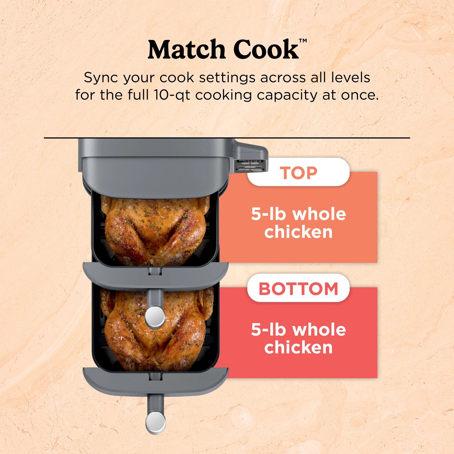 Ninja DoubleStack XL 2-Basket Air Fryer, DoubleStack Technology Cooks 4 Foods at Once, Space Saving Design, 10 QT, 4-in-1, Smart Finish & Match Cook, SL400