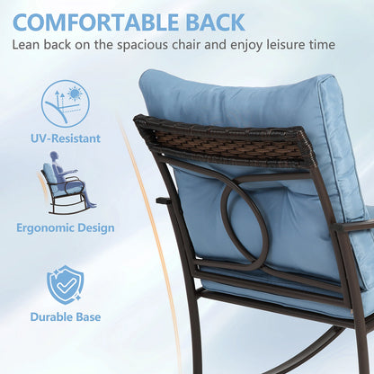 Outdoor Conversation Set of 3, Outdoor Patio Rocking Chair Set with Cushions & Coffee Table, All Weather Wicker Patio Furniture Set, Ideal for Patio, Poolside, Yard, Deck, Coffee Bar