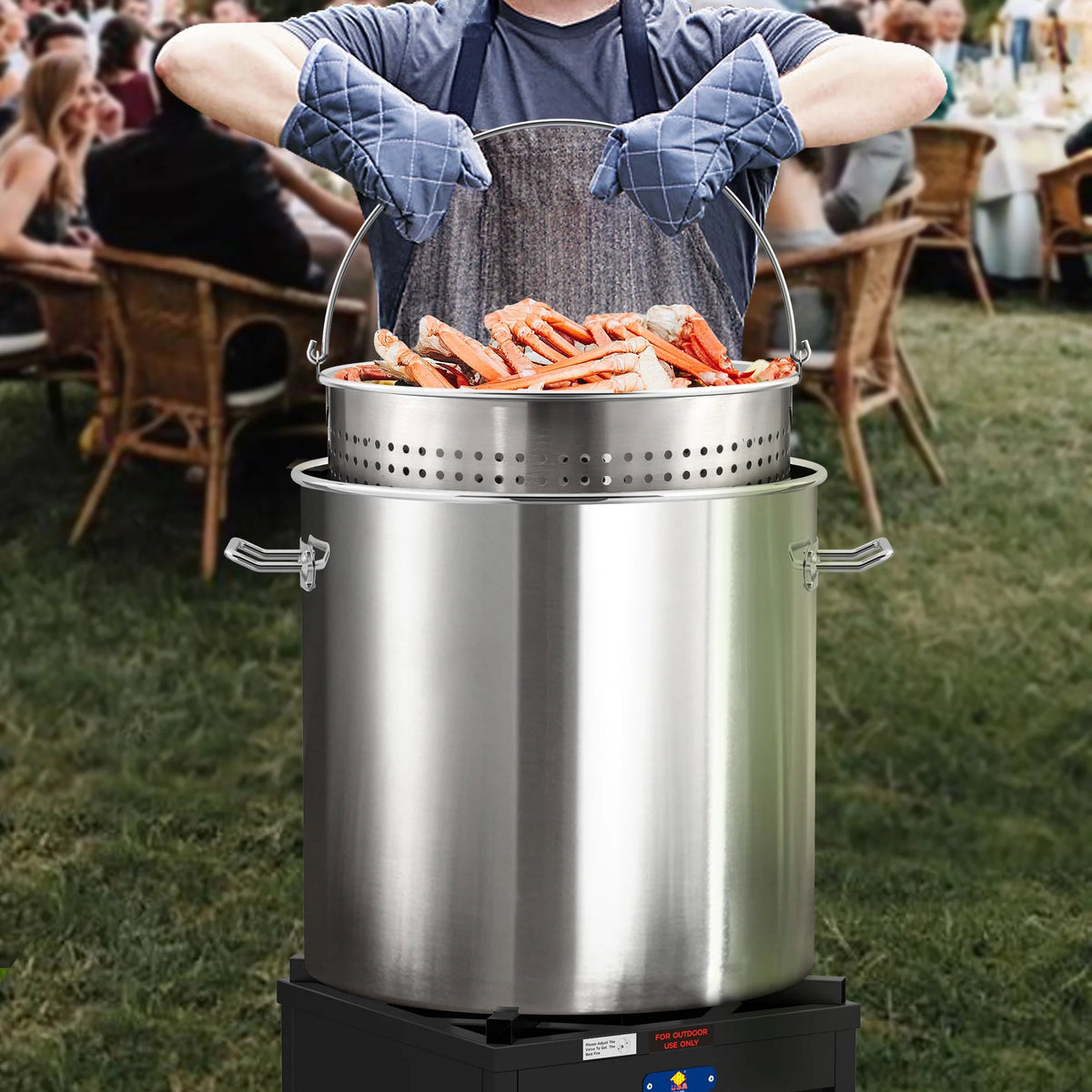 64QT Stainless Steel Seafood Boil Pot with 200,000BTU Single Burner Propane Stove, Heavy Duty Propane Burner For Outdoor Cooking Turkey Fryer, Crawfish Boil, Homebrewing