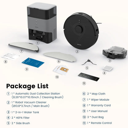 AIRROBO L60+ Self-Empty Robot Vacuum and Mop Cleaner with Ultrasonic Carpet Detection,6000Pa Suction,Laser Obstacle Avoidance,240min Long Runtime