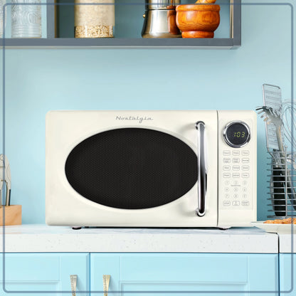 Nostalgia Retro Microwave Oven - 0.7 Cu Ft & 700-Watt Countertop Microwave with Glass Turntable, Child Safety Lock, 8 Auto-Cook Programs & Digital Clock - Aqua