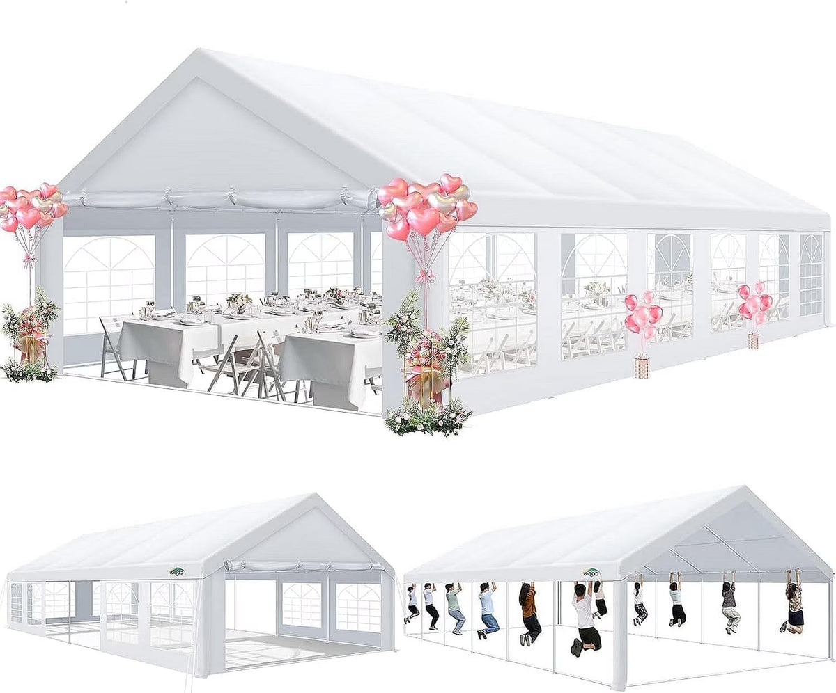 COBIZI 20'x 40' Large Heavy Duty Outdoor Canopy Party Tent & Carport, Upgraded Wedding Event Shelter Gazebo with 8 Removable Sidewalls, Big Tent for Birthday Party, Outdoor Event, Wedding, White