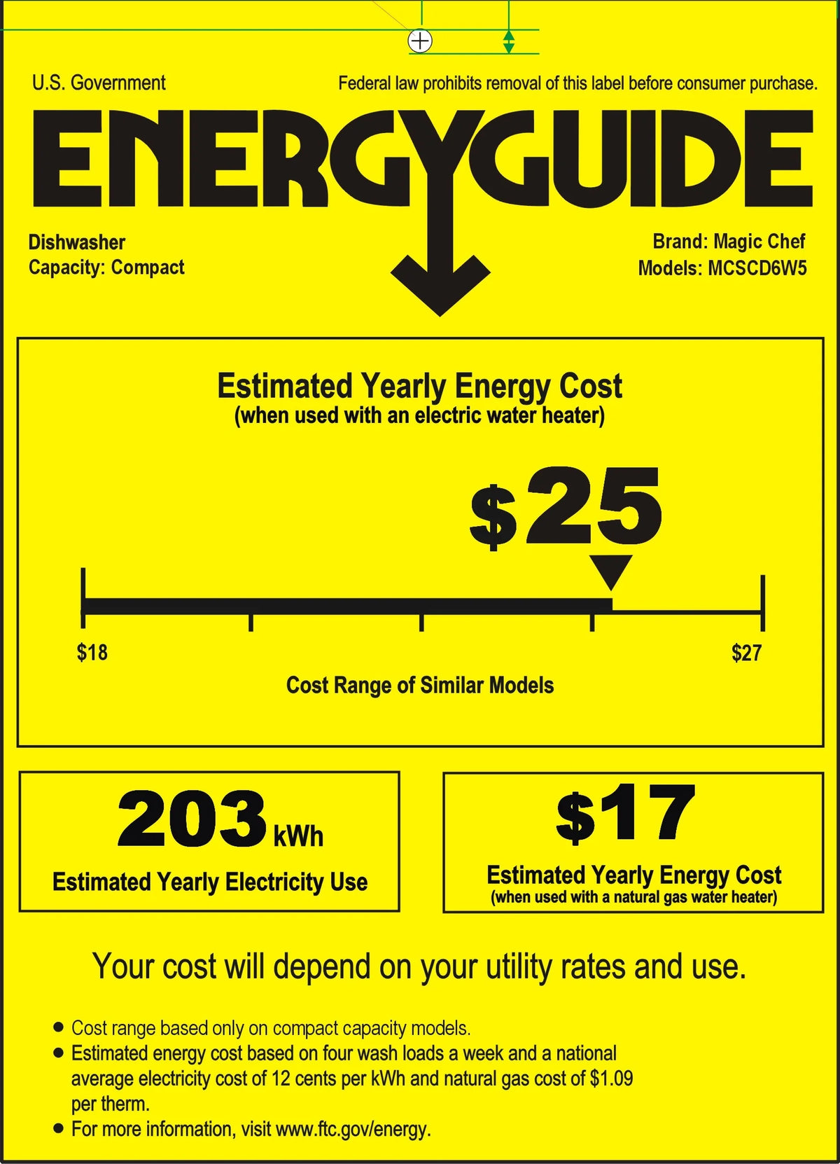 Magic Chef Energy Star 6-Place Setting Countertop Dishwasher (Model MCSCD6W5)  Fits under cabinetry as it sits 17.2" Tall