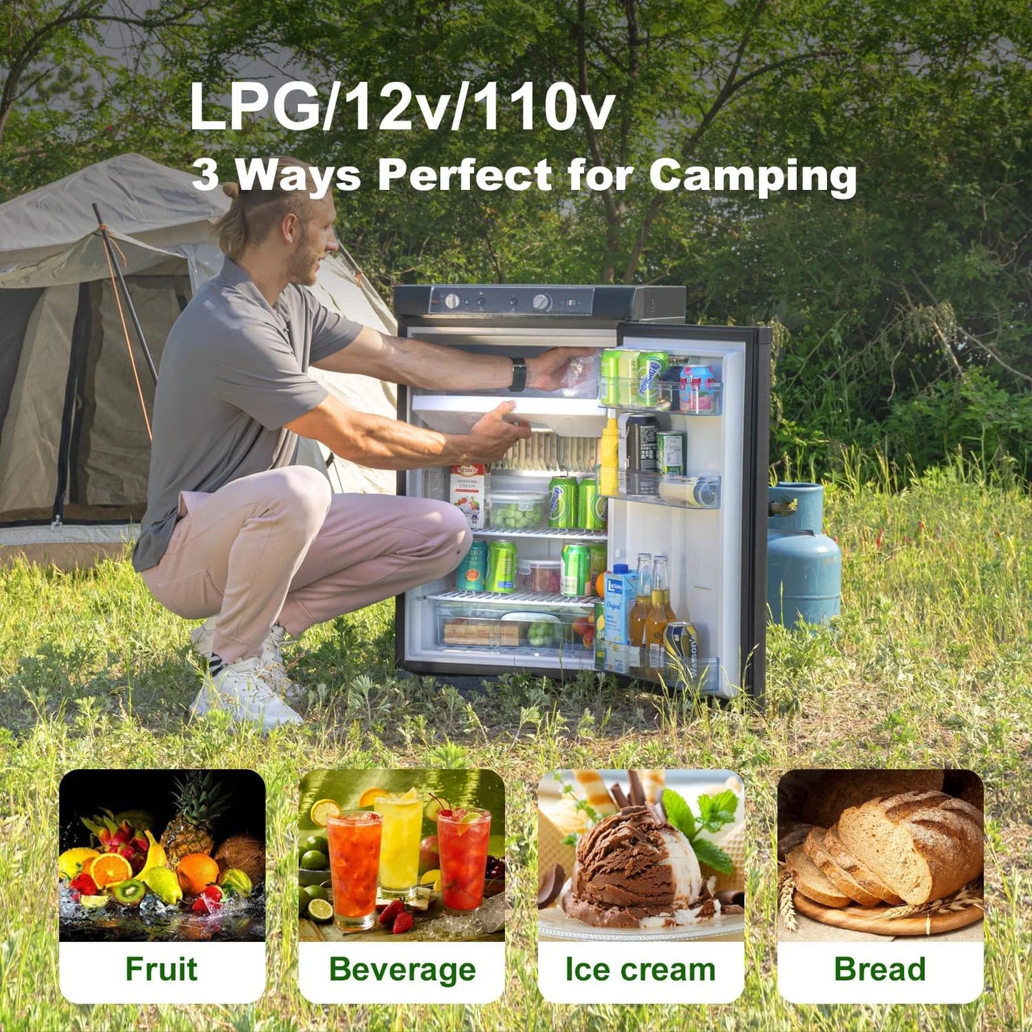 Smad 3 Way Fridge Gas/12V/110V 3.5 Cu.ft Propane Camping Refrigerator Fridge