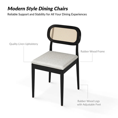 Rattan Dining Chairs Set of 2 Wooden Armchairs Removable Cushion Home Kitchen Restaurant Acorn