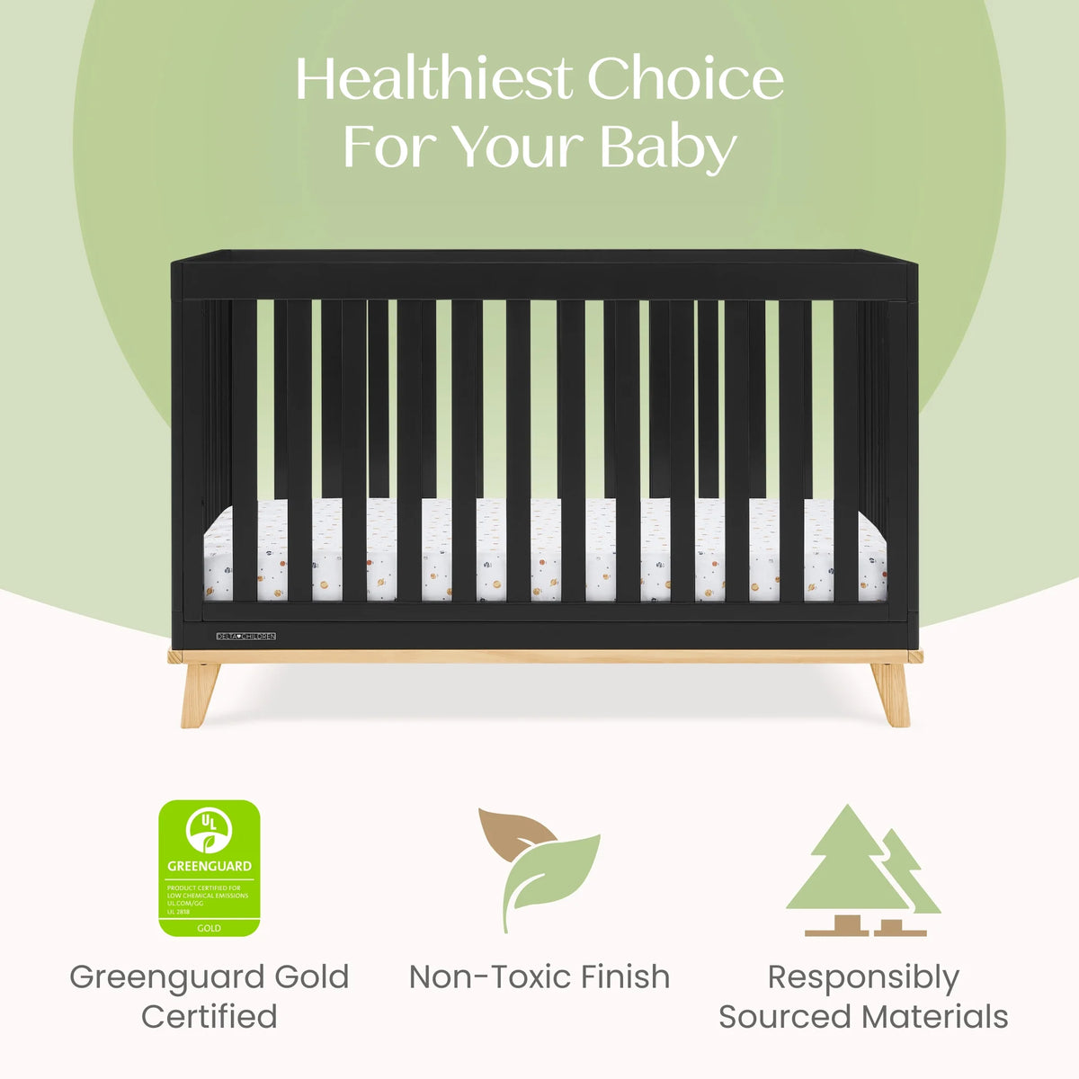 Delta Children Frankie 4-in-1 Convertible Crib - Greenguard Gold Certified, Black with Natural