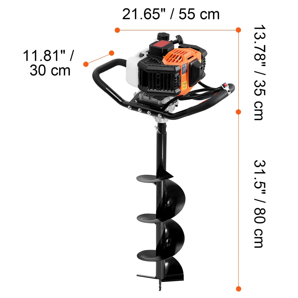 KFFKFF Gas Earth Auger, 52CC 1450W, includes 8�� Drill Bit & Extension Rod, Ideal for Garden, Farmland Fence Installation, Orange & Black