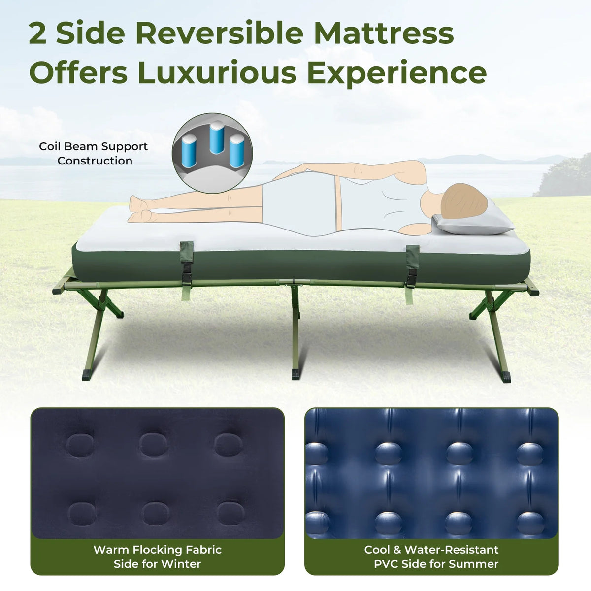 Patiojoy Folding 2-Person Camping Tent Cot Portable Pop-Up Tent with Sleeping Bag&Air Mattress for Outdoor Activity