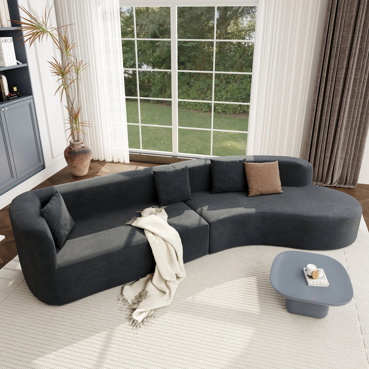 Harper & Bright Designs Modern Curved Floor Sofa Set, Modular Sectional Sponge Couch for Living Room, 2 PC Free Combination No Assembly Foam-Filled Sofa, Beige
