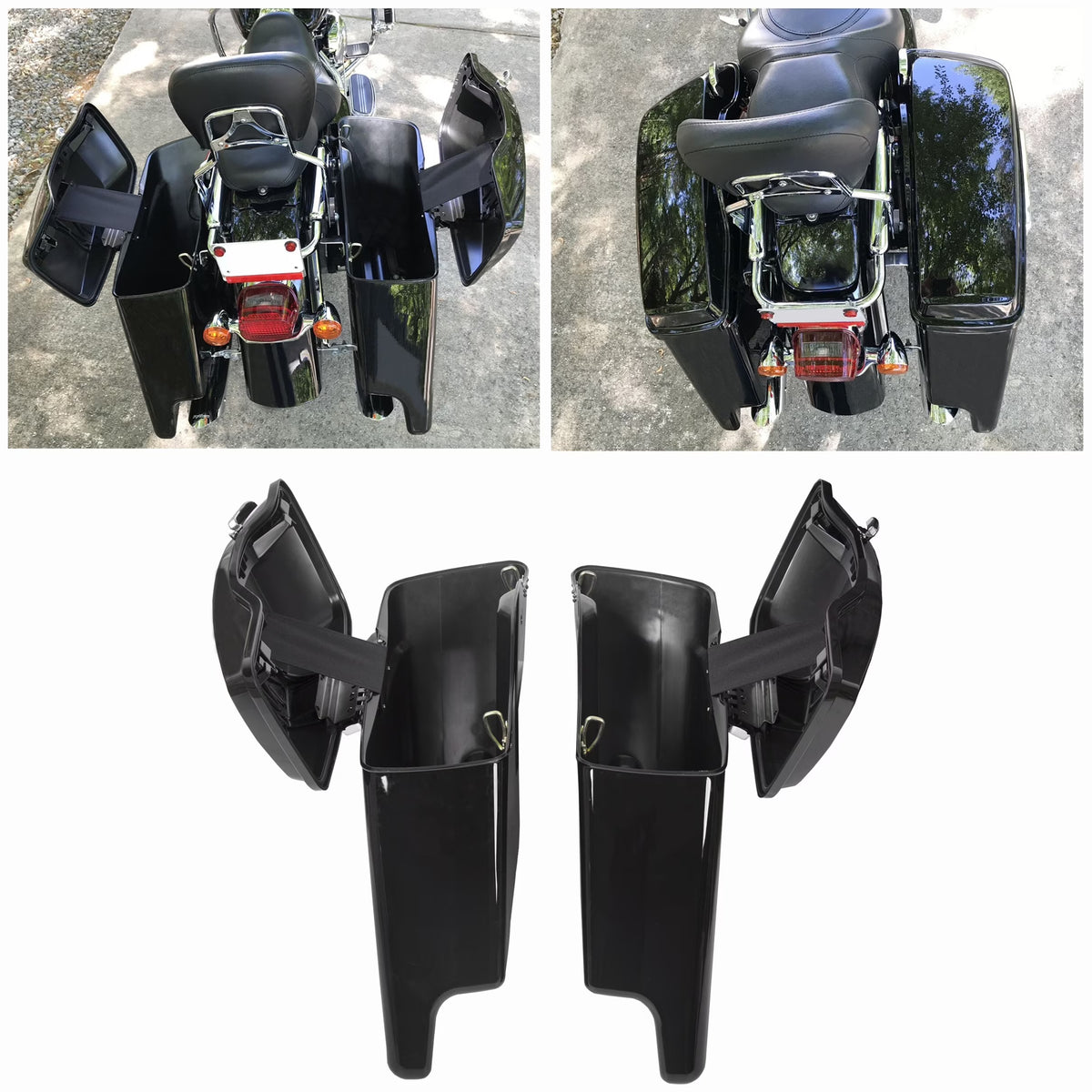 Kojem Hard Saddle Bags for 1993 - 2013 Harley Road King Glide Vivid Black Lockable Saddlebags