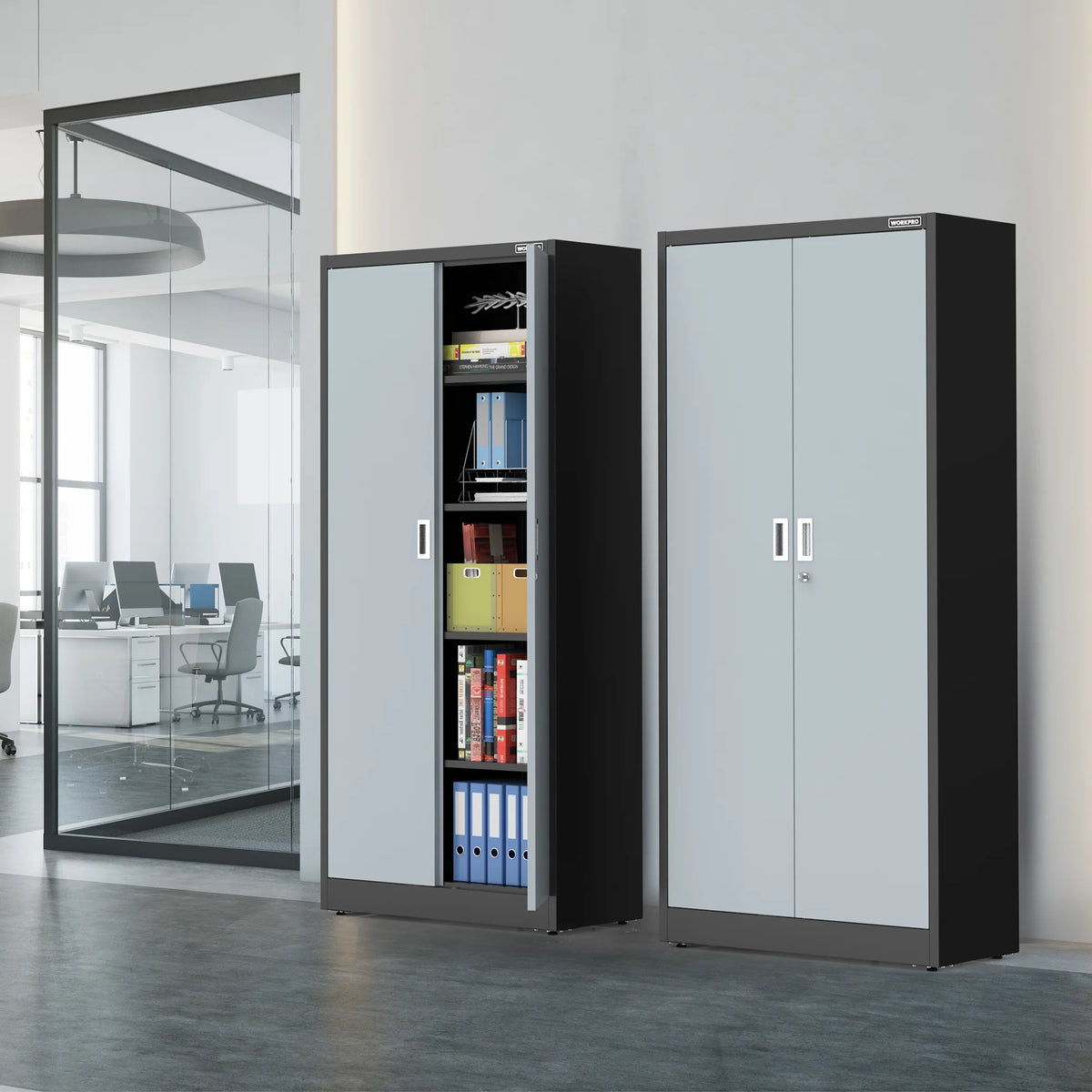 WORKPRO Metal Garage Storage Cabinet with Locking Doors and Adjustable Shelves,71 inches Tall Storage Cabinet for Tools, Office, Home, Shops (Black), Solid Packed