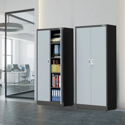 WORKPRO Metal Garage Storage Cabinet with Locking Doors and Adjustable Shelves,71 inches Tall Storage Cabinet for Tools, Office, Home, Shops (Black), Solid Packed