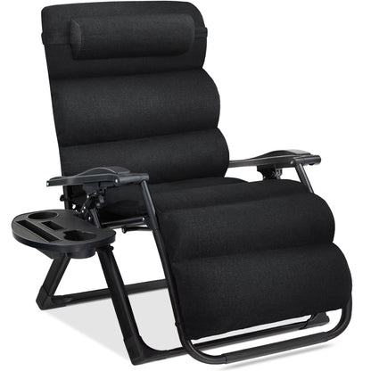 Best Choice Products Oversized Zero Gravity Chair, Folding Recliner w/ Removable Cushion, Side Tray - Fossil Gray
