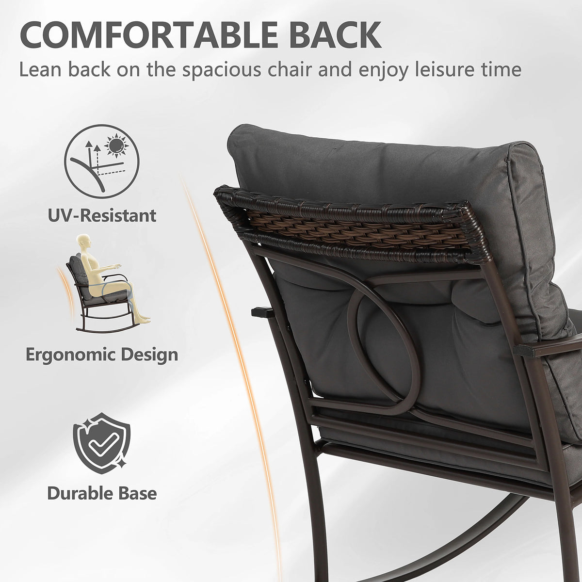 Outdoor Conversation Set of 3, Outdoor Patio Rocking Chair Set with Cushions & Coffee Table, All Weather Wicker Patio Furniture Set, Ideal for Patio, Poolside, Yard, Deck, Coffee Bar