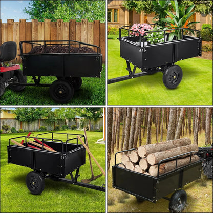 Heavy Duty Steel ATV Trailer,1600 Lbs Dump Cart, 15 Cubic Feet, Removable Sides, for Riding Lawn Mower Tractor