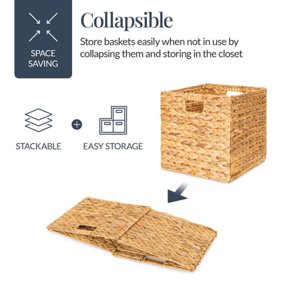 Best Choice Products 12x12in Hyacinth Baskets, Set of 5 Multipurpose Collapsible Organizers w/ Inserts - Natural