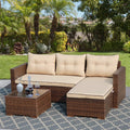3 Piece Patio Furniture Sets,  Outdoor All-Weather Wicker Sectional Sofa Set, Beige