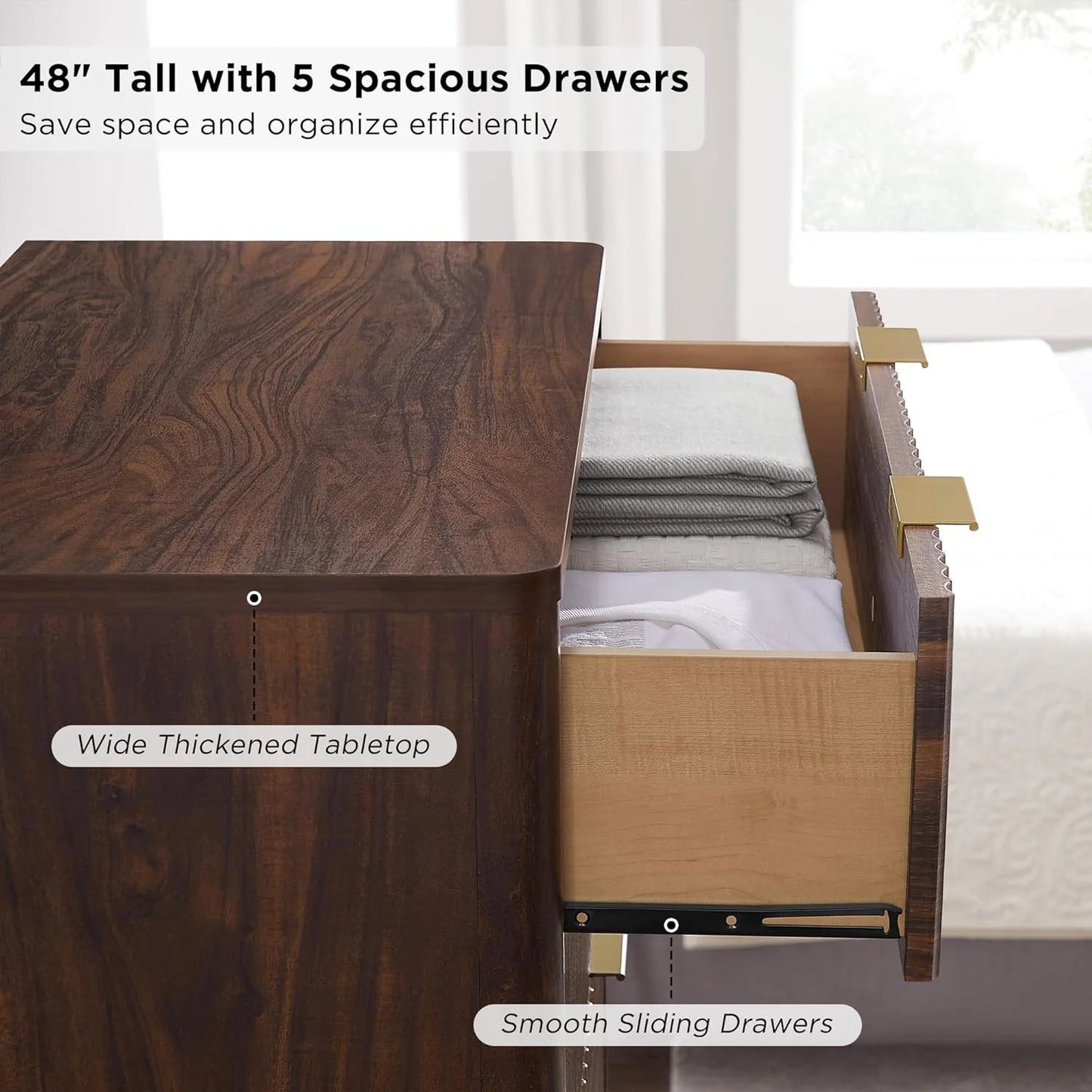 OKD 6 Drawer Dresser for Bedroom with Faux Marble Top, Modern Wood Chest of Drawers, Dresser Organizer, Natural Oak