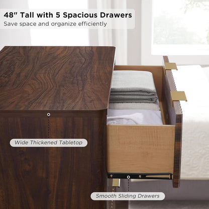 OKD 6 Drawer Dresser for Bedroom with Faux Marble Top, Modern Wood Chest of Drawers, Dresser Organizer, Natural Oak