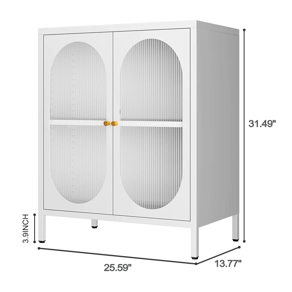 Small 2 Transparent Door Metal Storage Side Buffet Cabinet for Bed Room,Living Room,Entryway,Hallway,Home,Hotel,Office,Garage,Kitchen,1 Removable Shelf.