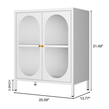 Small 2 Transparent Door Metal Storage Side Buffet Cabinet for Bed Room,Living Room,Entryway,Hallway,Home,Hotel,Office,Garage,Kitchen,1 Removable Shelf.
