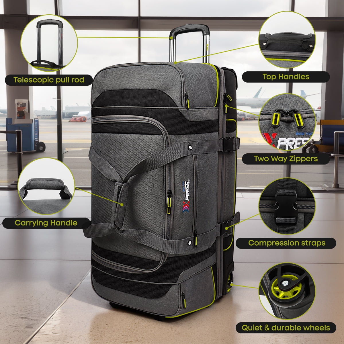 Rolling Duffle Bag with Drop Bottom,Large Wheeled Duffle Bag Luggage,Trolly Travel Bag with Roller 30 Inch,TBL074-Grey/Red