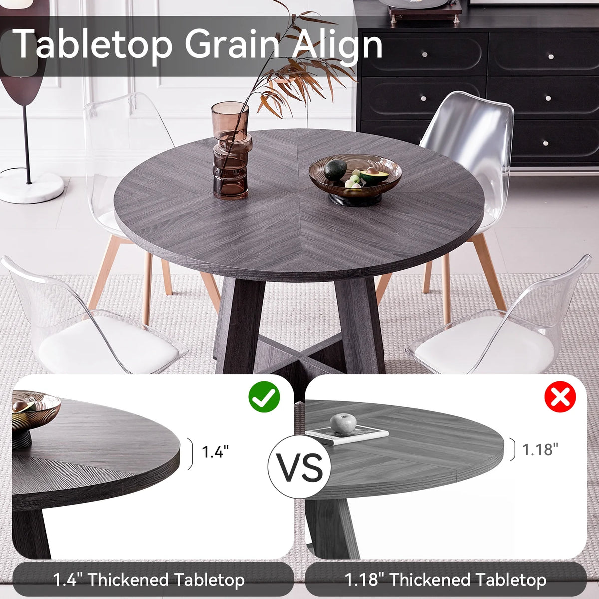 5 Piece 47'' Round Dining Table Chairs Set for 4, Farmhouse Gray Kitchen Table with 4 Boucle Mid Century Modern Dinning Room Chairs, Wood Dinner Table &Upholstered Chair Set of 4, Beige