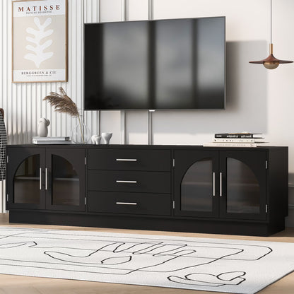 Euroco Modern TV Stand with Arched Glass Doors, Drawers & Adjustable Shelves for TVs up to 75 Inches