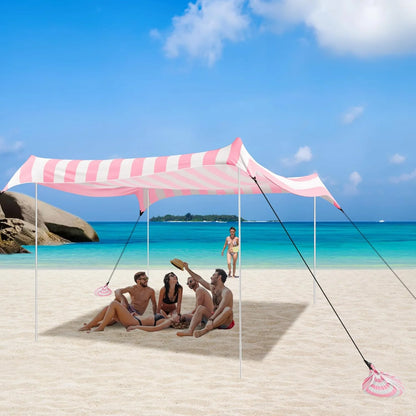Beach Tent, UPF 50+ Beach Canopy Sun Shade, Portable 10×10 FT Large Pop-Up Beach Tent Sun Shelter with Sand Anchors, Ground Pegs, Easy Setup for Beach, Camping, Park, and Backyard Fun