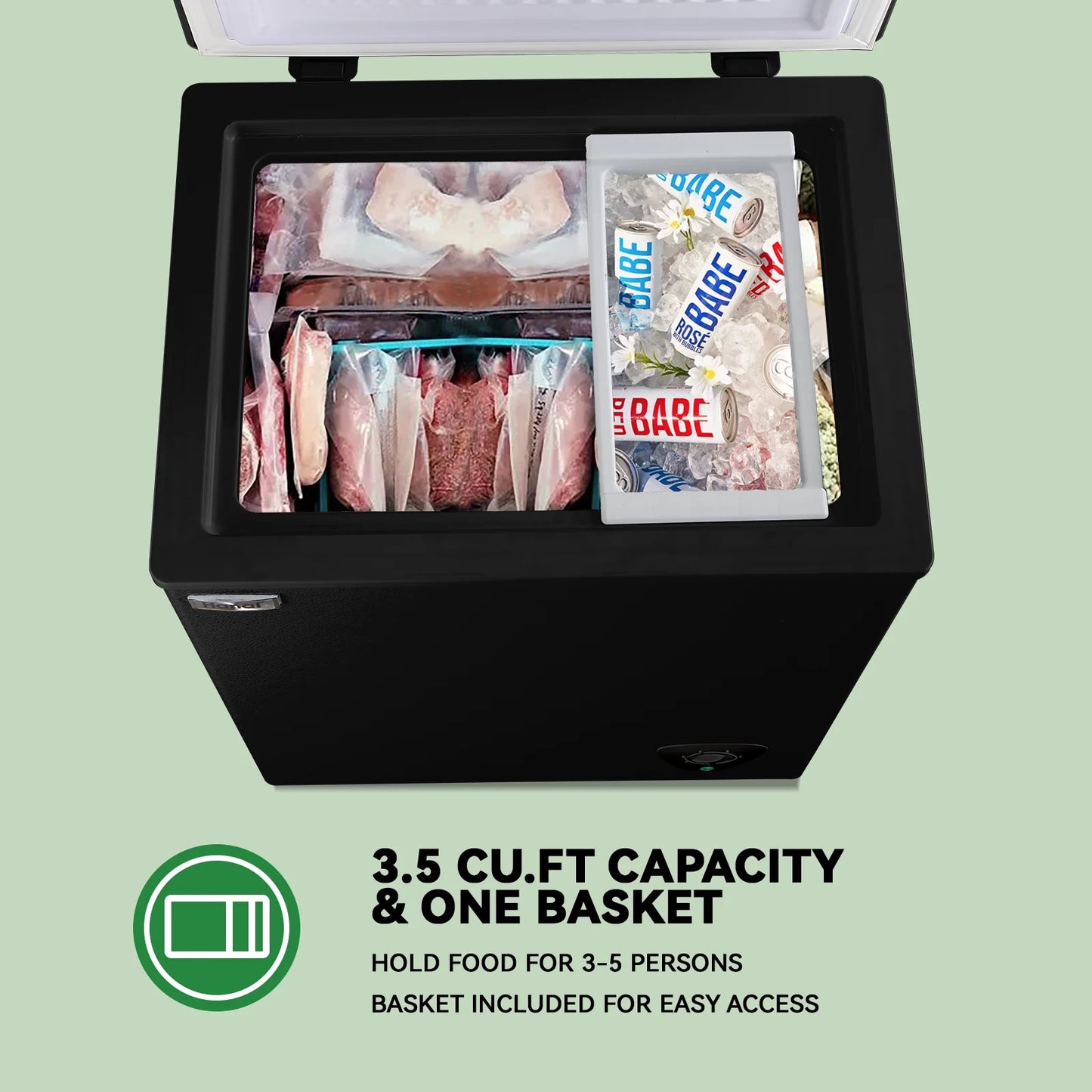 WANAI 5.0 Cubic Feet Chest Freezer Large Home Deep Freezers Black Top Door with Removable Basket