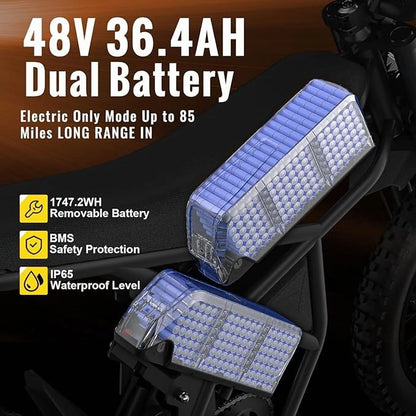 Riding'Times 2400W 48V Electric Dirt Bike for Adults Ridingtimes GT73,brushless Hub Motor,18.2AH*2 Electric BIKE with 25" tires digital screen Carbon Steel,BLACK
