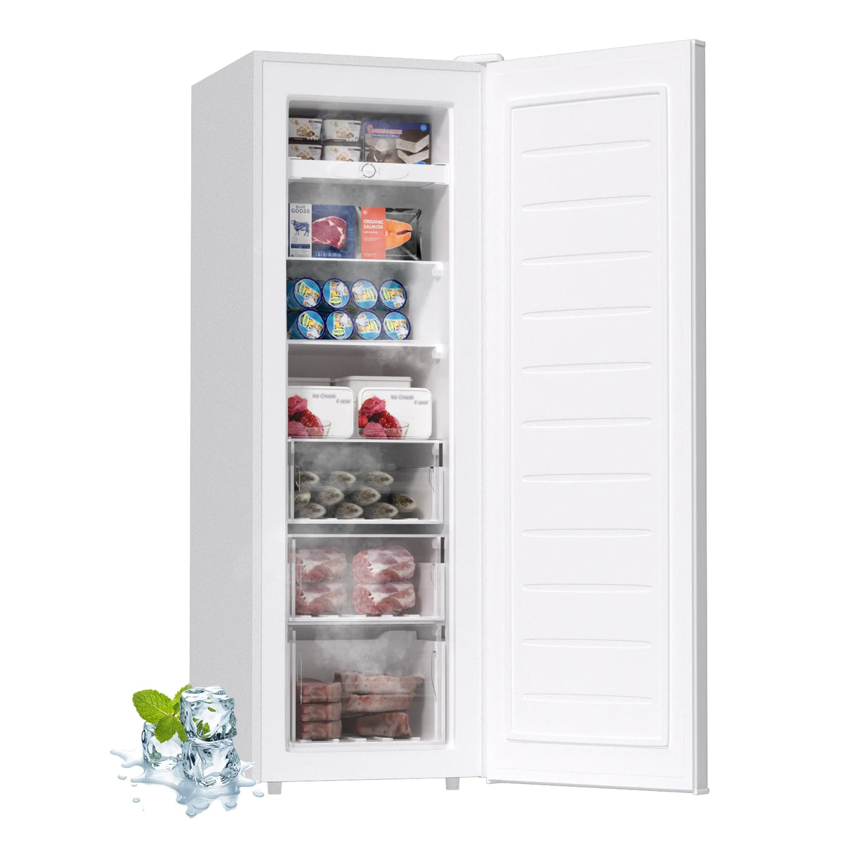 BANGSON Upright Freezer, 7.0 Cu.ft Freestanding Freezer, Convertible Upright Freezer/Refrigerator, Single Door for Kitchen, Office, Apartment, Silver