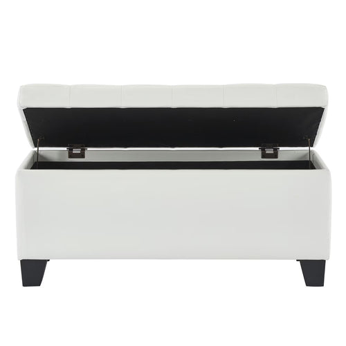 Modern Faux Leather Rectangular Storage Ottoman Bench White