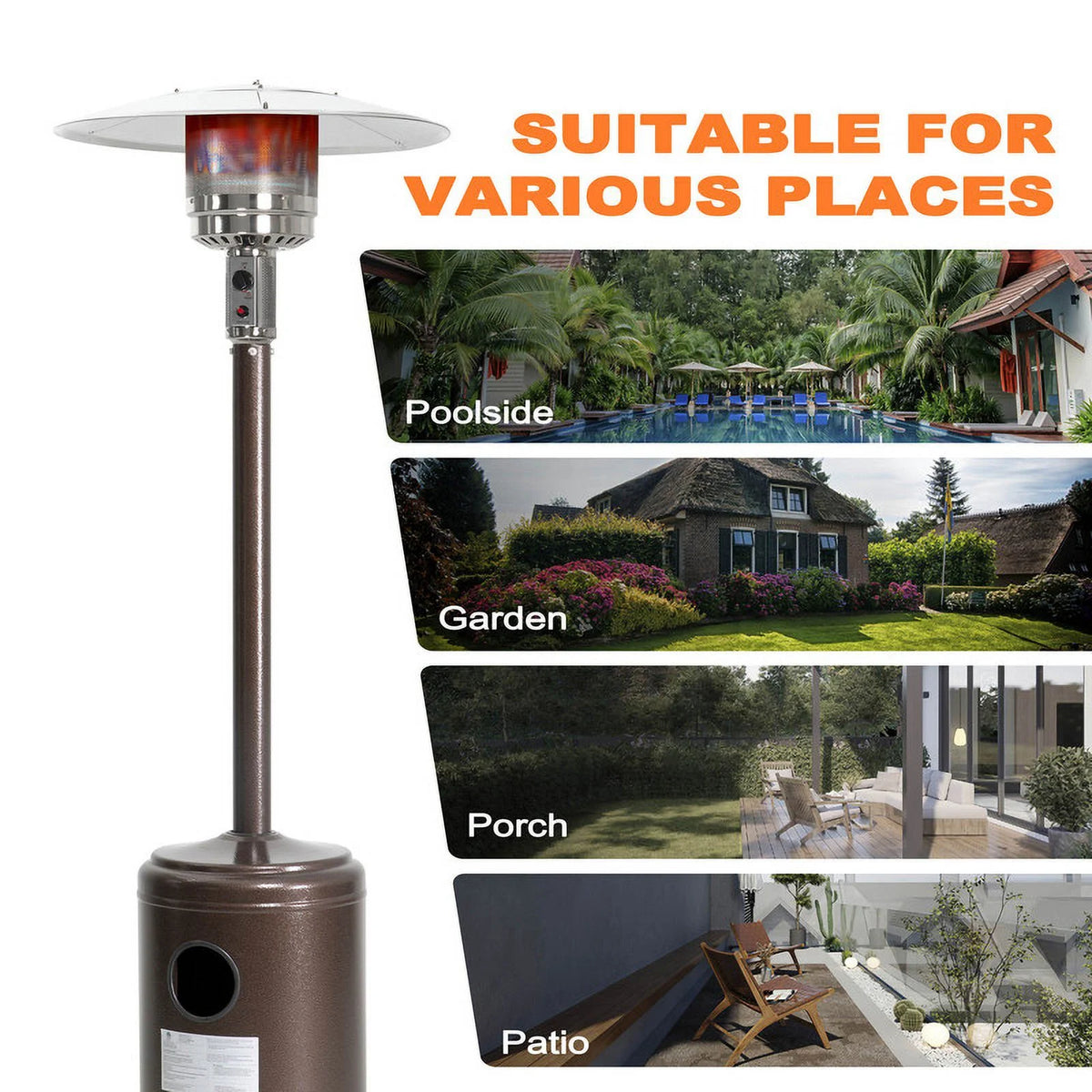 Nuu Garden Pyramid Patio Heater with Wheels, 48,000 BTU Outdoor Heaters for Outside Use, Quartz Glass Tube Propane Heater, Black