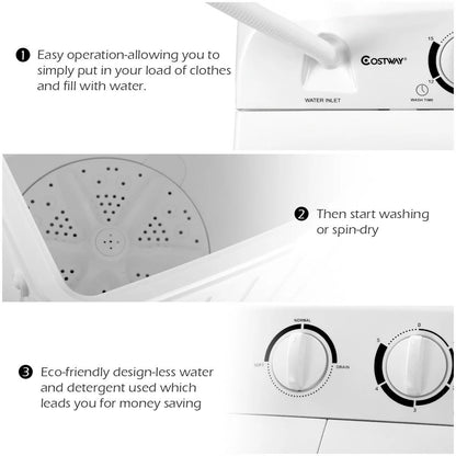 Costway 17.6 lb Portable Mini Compact Twin Tub  Washing Machine Washer Spin Dryer