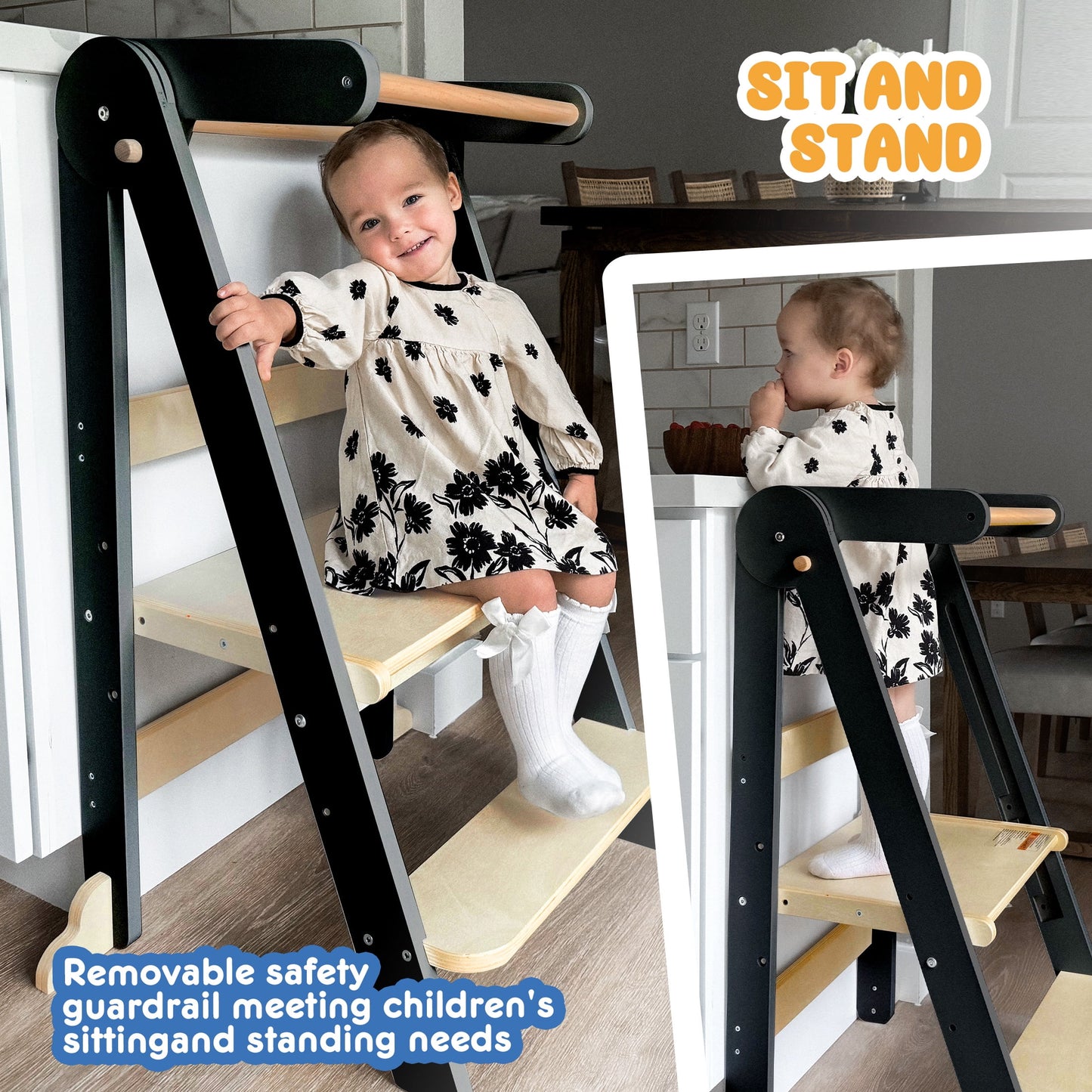 HARPPA Foldable Toddler Kitchen Tower, Standing Tower for Kids Age 1.5-6 Years, White