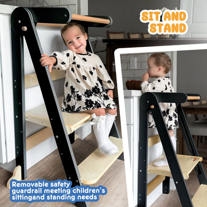 HARPPA Foldable Toddler Kitchen Tower, Standing Tower for Kids Age 1.5-6 Years, White