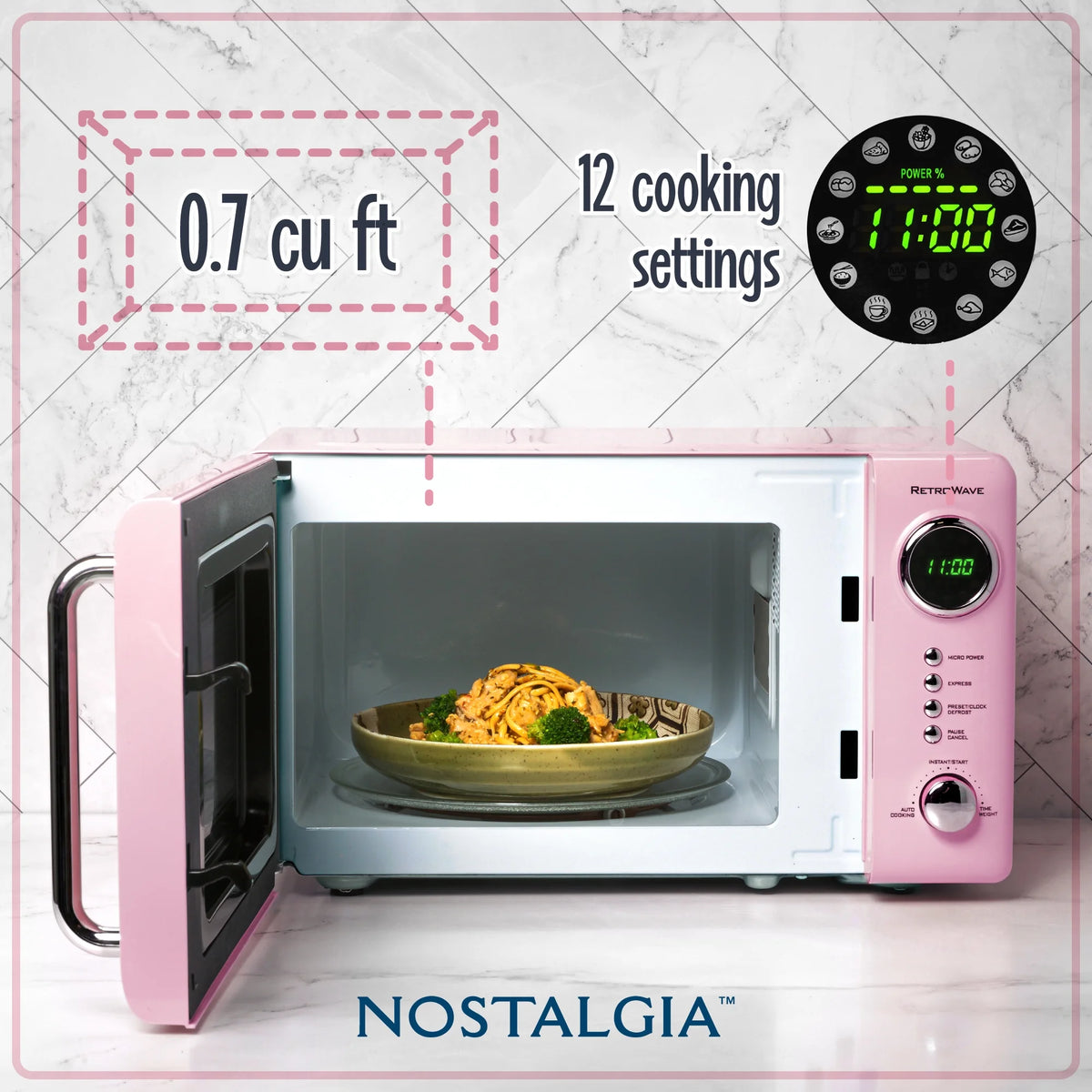 Nostalgia Retro Microwave for Countertop 0.7 cu ft Vintage Microwave, Pink