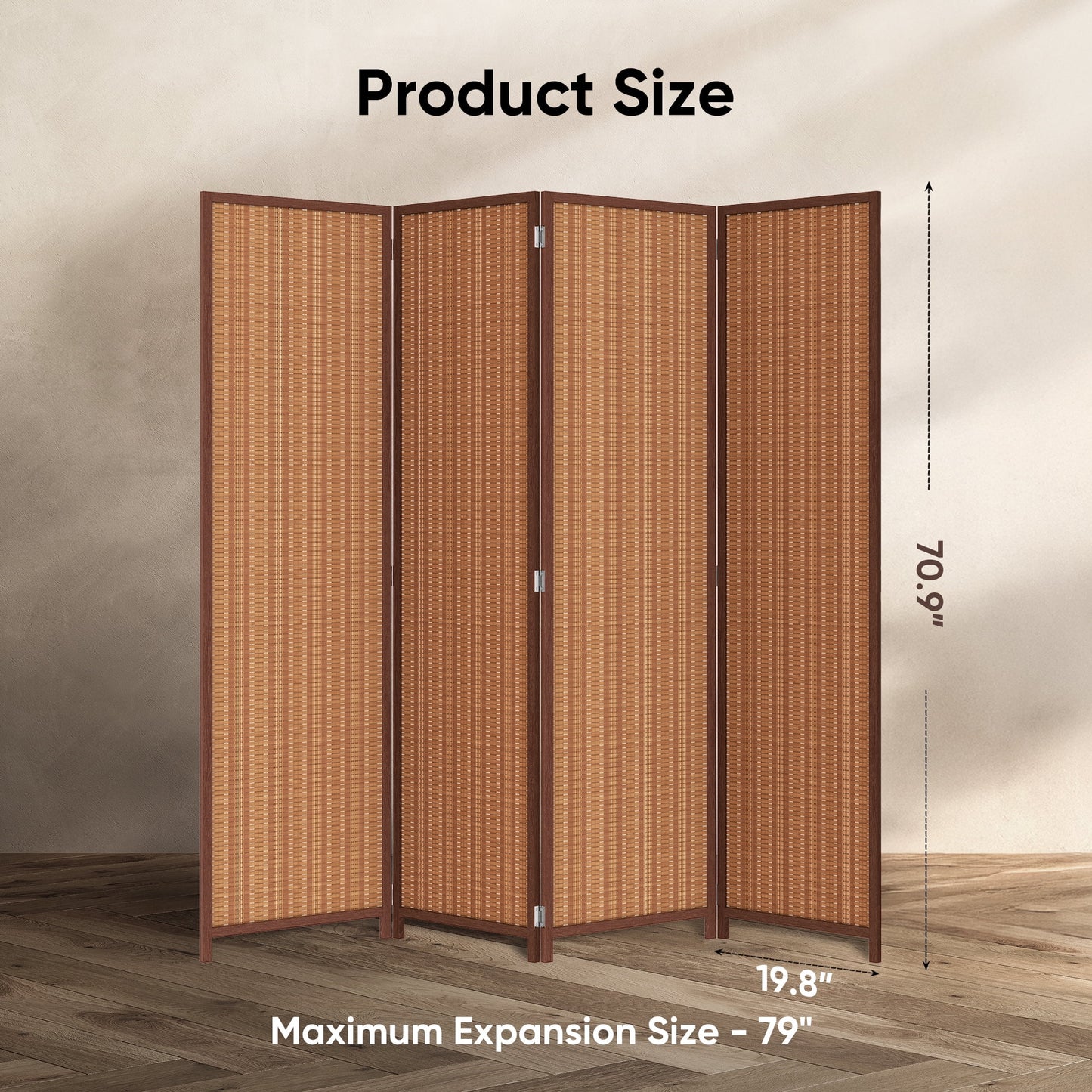 JOSTYLE 4-Panel Room Divider 6ft Tall Extra Wide Folding Privacy Screen with Diamond Double-Weave Divider for Room Separation Freestanding Red Brown
