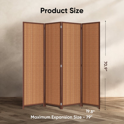 JOSTYLE 4-Panel Room Divider 6ft Tall Extra Wide Folding Privacy Screen with Diamond Double-Weave Divider for Room Separation Freestanding Red Brown
