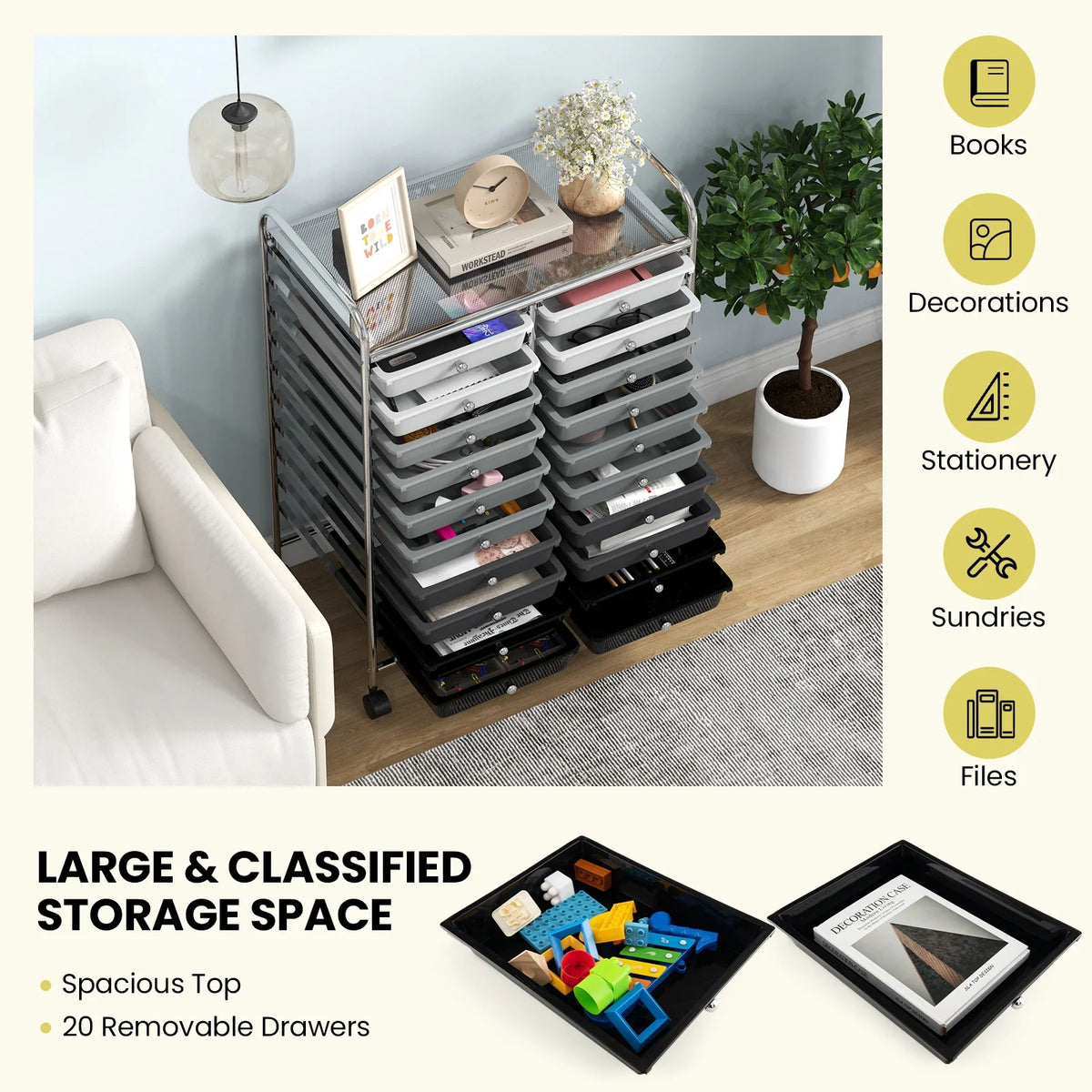 Gymax Office Rolling Cart 20 Storage Drawers Scrapbook Paper Studio Organizer Mutlicolor