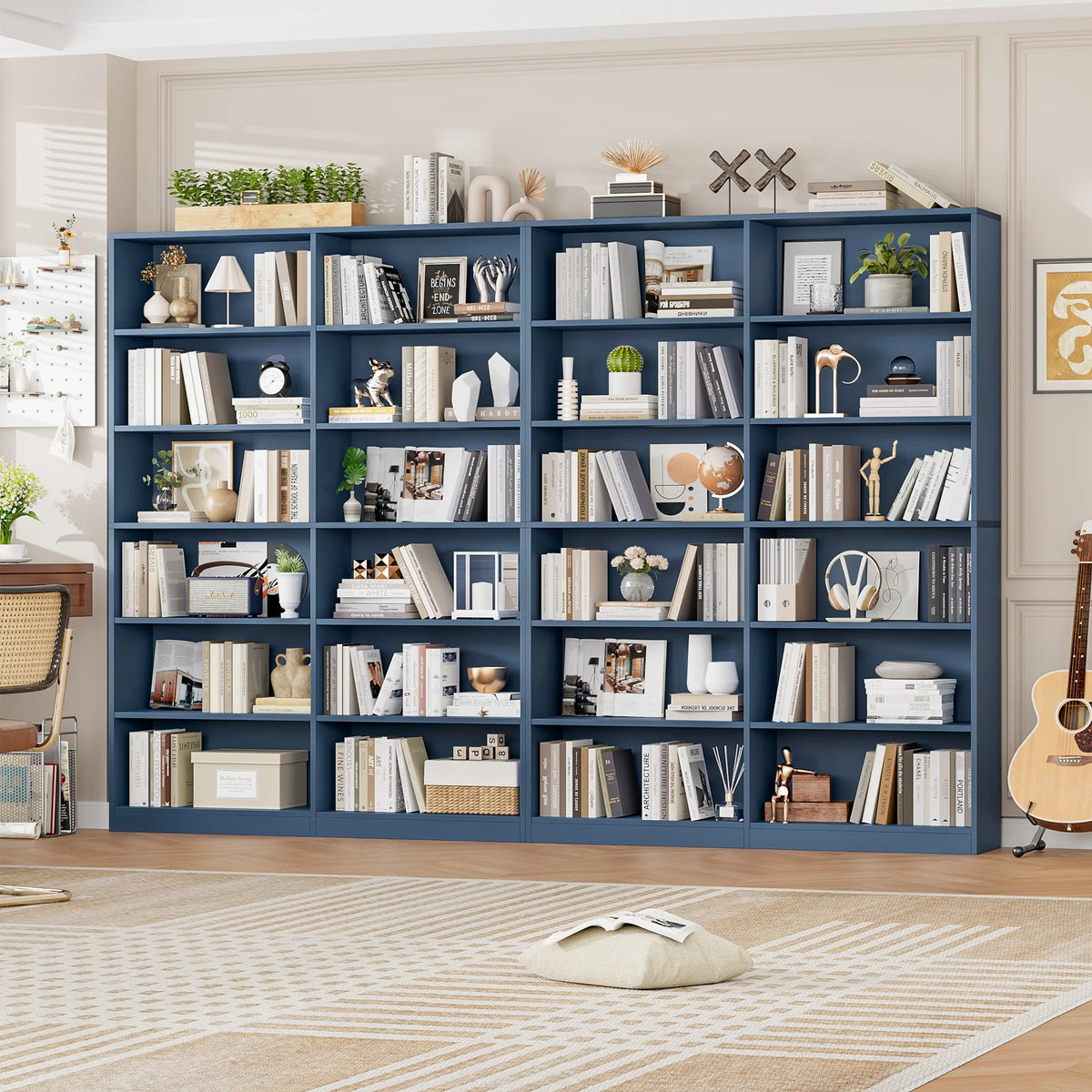 Homfa 74.3�� Double Wide 6-Tier Bookcase, Extra Large Wooden Freestanding Display Bookshelf for Home Office Living Room, White