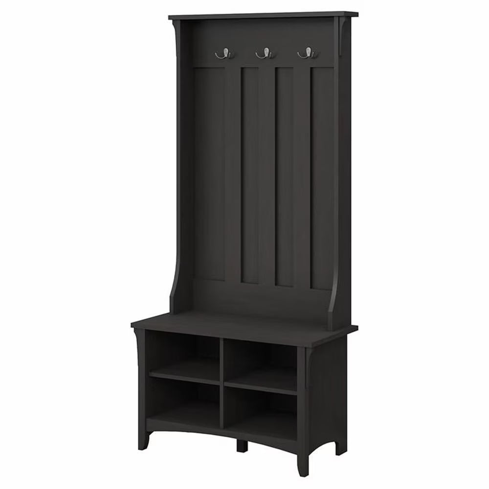 Pemberly Row Hall Tree w/ Shoe Storage Bench in Antique White - Engineered Wood