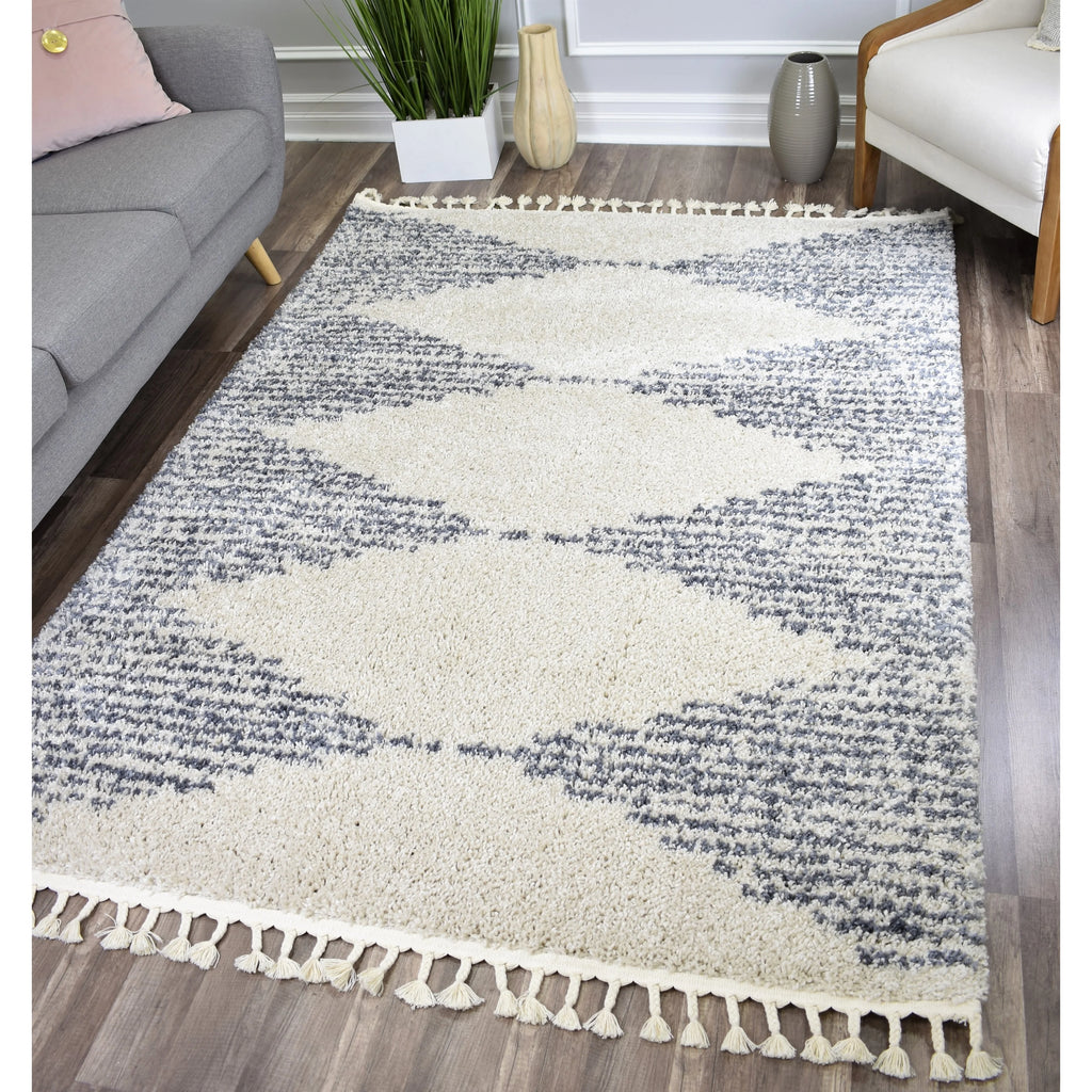 Rugs America Moon Collection MS30A Moroccan Tribal Heath White Area Rug, 8'0"x10'0"
