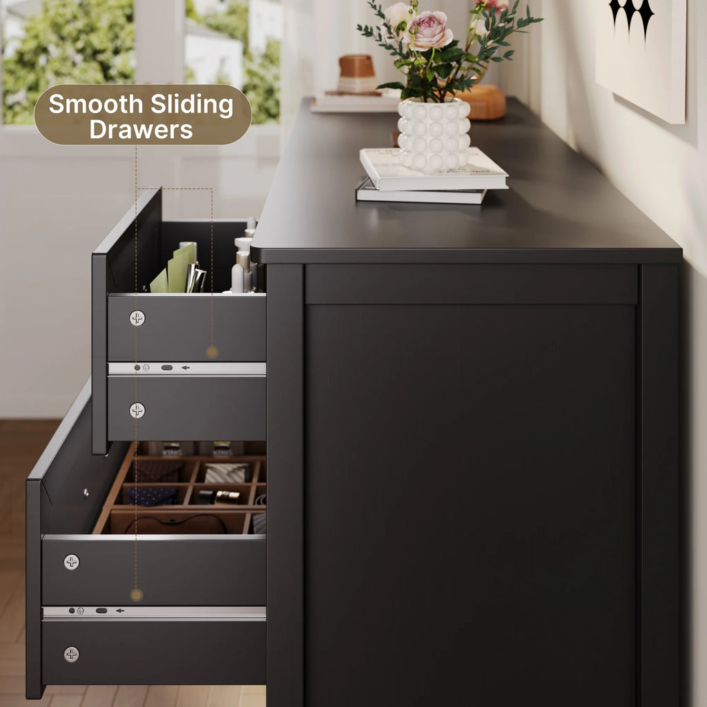 Lofka 47.2" Dresser for Bedroom with 6 Double Drawers, Farmhouse Wood Storage Cabinet with Smooth Metal Handle