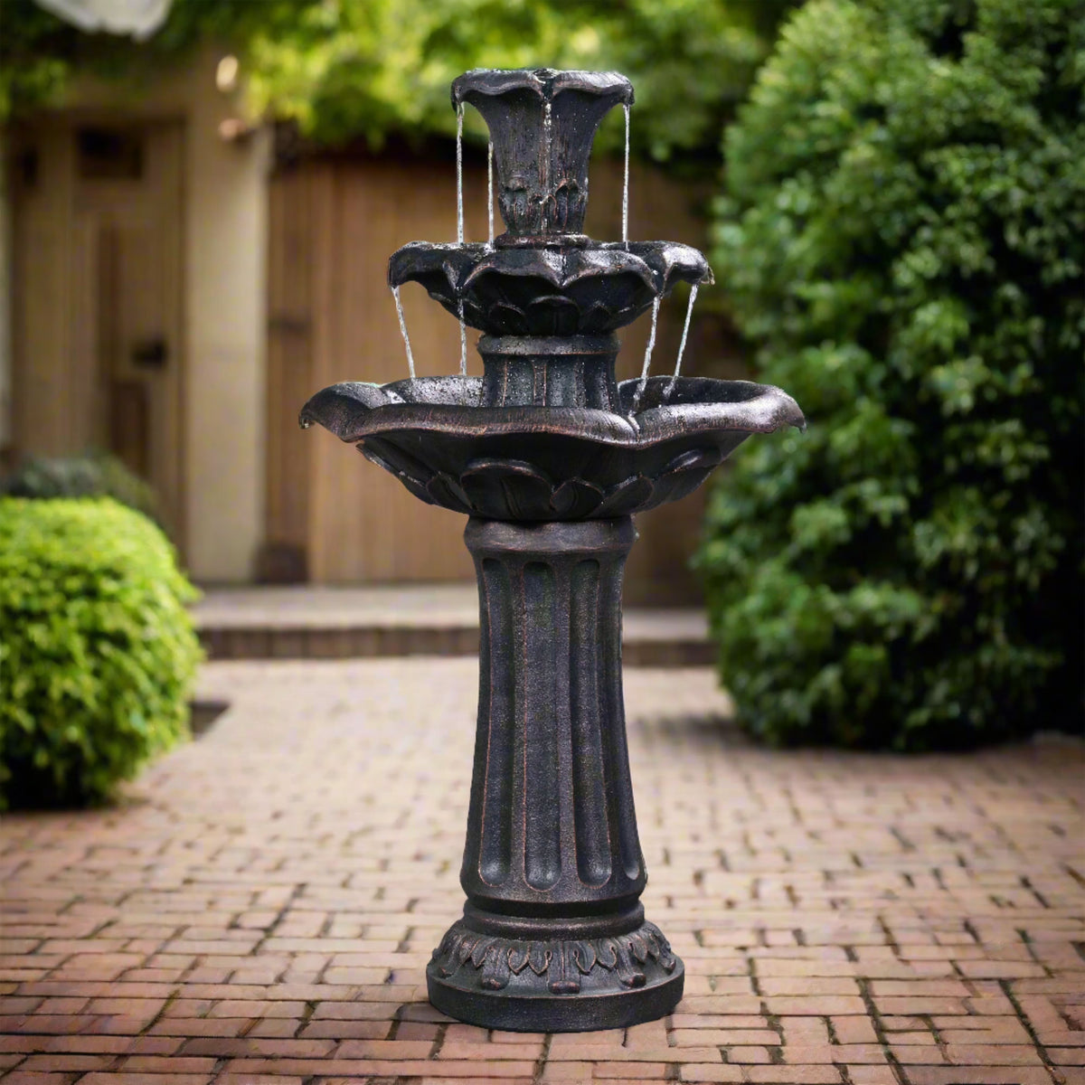 Teamson Home 37.8" 3-Tier Lily Birdbath Water Fountain