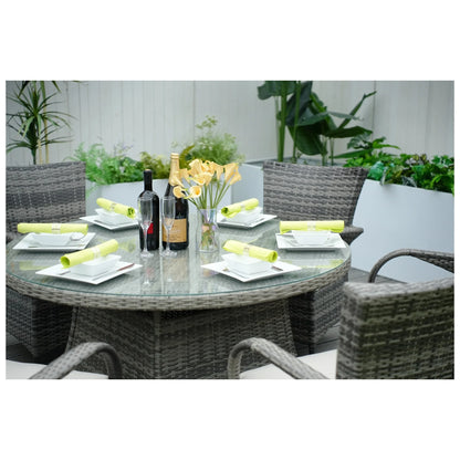 Direct Wicker 7 Piece Patio Dining Set with Rattan Chairs and Cushions, Grey