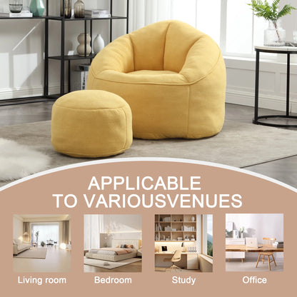 MOONMISS Microfiber Upholstered High Pressure Foam Round Lazy Bean Bag Sofa Chair with Ottoman-Gray